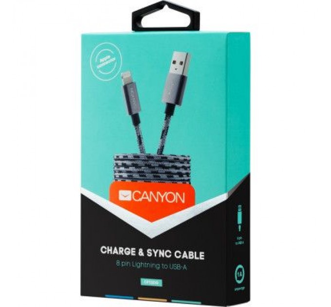 Canyon Дата кабель USB 2.0 AM to Lightning 1.0m Dark gray Canyon (CNE-CFI3DG)
