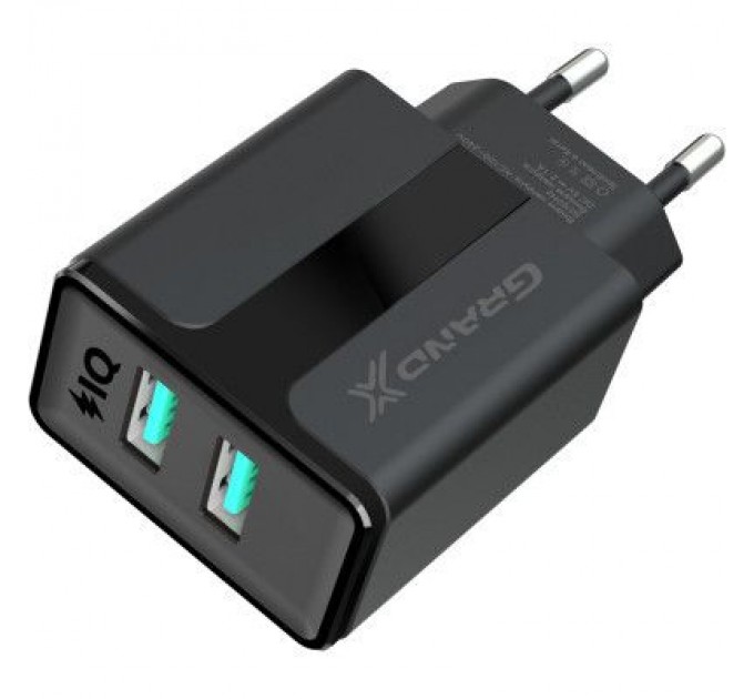 Grand-X Зарядний пристрій Grand-X CH-15T 5V 2,4A 2USB Black + cable USB -> Type-C (CH-15T)