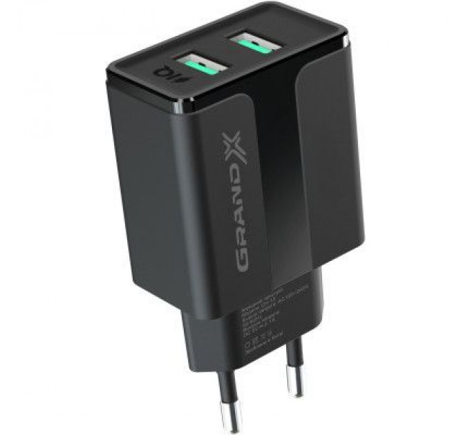 Grand-X Зарядний пристрій Grand-X CH-15T 5V 2,4A 2USB Black + cable USB -> Type-C (CH-15T)