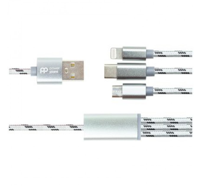 PowerPlant Дата кабель USB 2.0 AM to Lightning + Micro 5P + Type-C 1.0m 2.1A PowerPlant (CA910663)