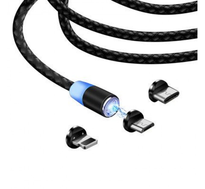 Дата кабель USB 3в1 (Lightning+MicroUSB+Type-C) Magnet only charge ColorWay (CW-CBUU020-BK)