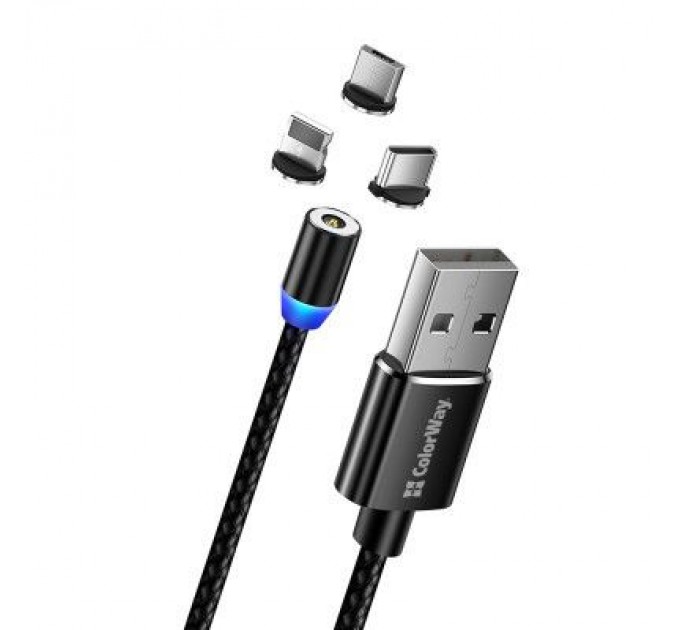 Дата кабель USB 3в1 (Lightning+MicroUSB+Type-C) Magnet only charge ColorWay (CW-CBUU020-BK)