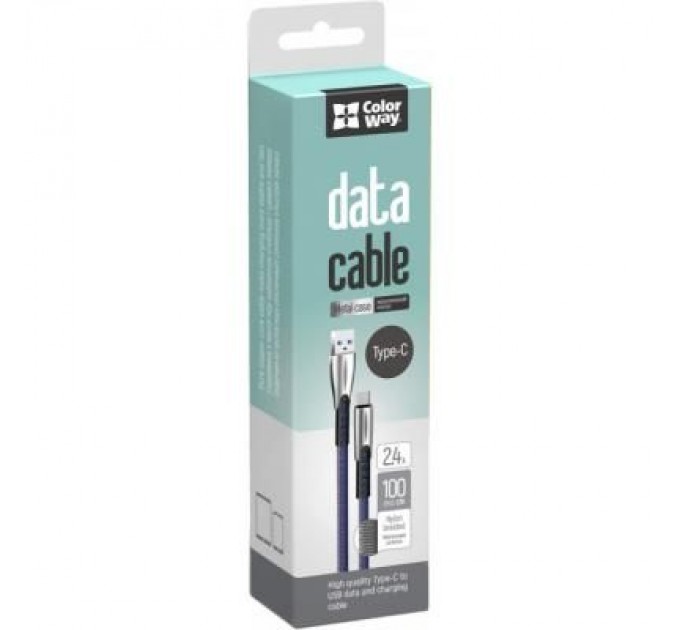 ColorWay Дата кабель USB 2.0 AM to Type-C 1.0m zinc alloy blue ColorWay (CW-CBUC012-BL)