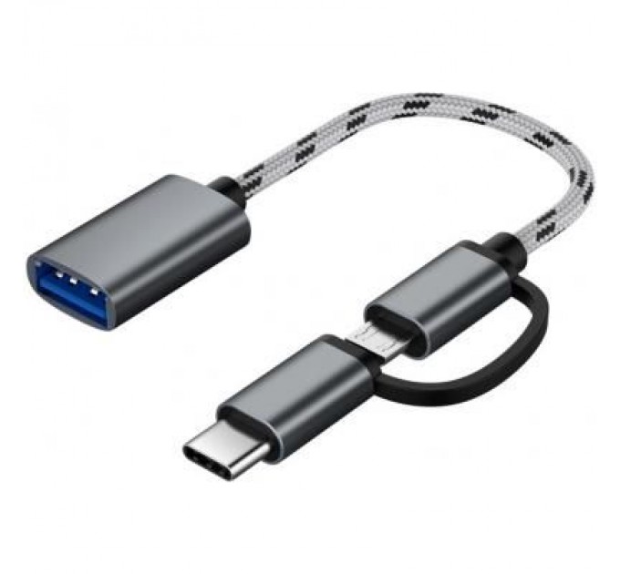XoKo Дата кабель OTG USB 2.0 AF to Micro 5P + Type-C grey XoKo (AC-150-SPGR)
