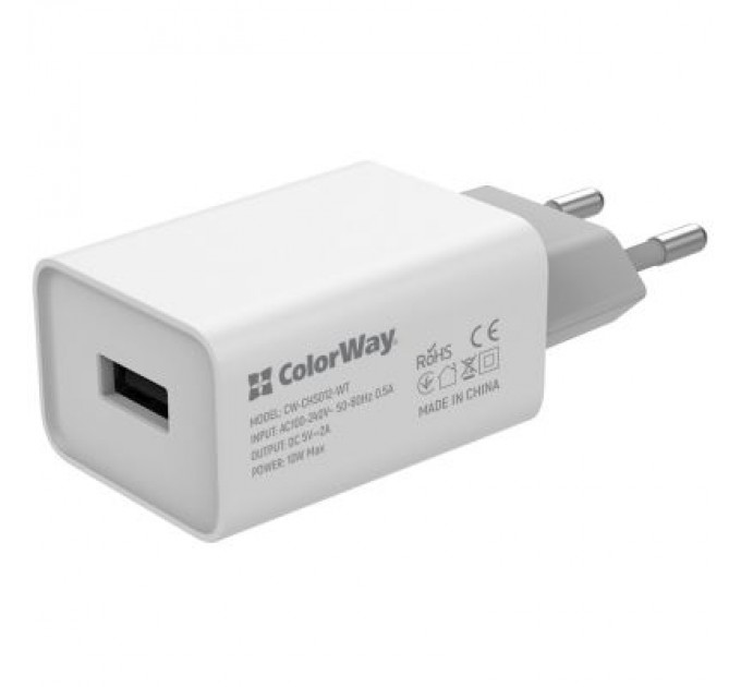 ColorWay Зарядний пристрій ColorWay 1USB AUTO ID 2A (10W) (CW-CHS012-WT)