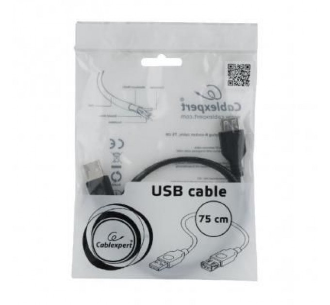 Дата кабель USB 2.0 AM/AF 0.75m Cablexpert (CC-USB2-AMAF-75CM/300-BK)