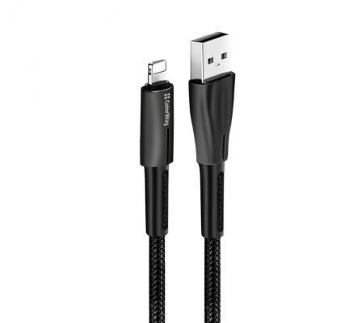 Дата кабель USB 2.0 AM to Lightning 1.0m zinc alloy + led black ColorWay (CW-CBUL035-BK)