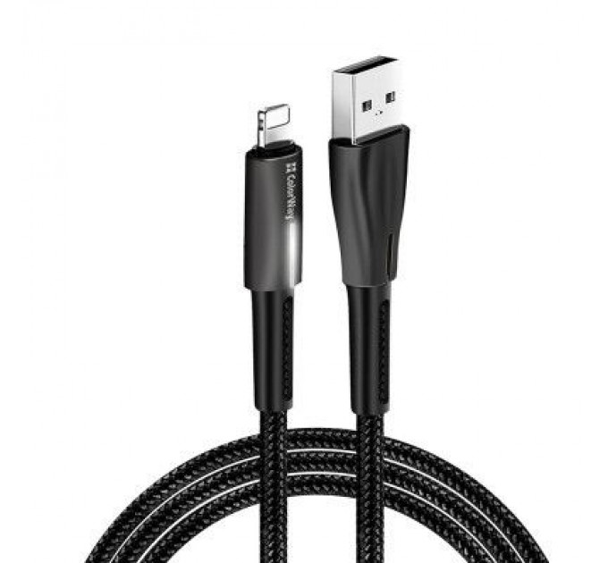 Дата кабель USB 2.0 AM to Lightning 1.0m zinc alloy + led black ColorWay (CW-CBUL035-BK)