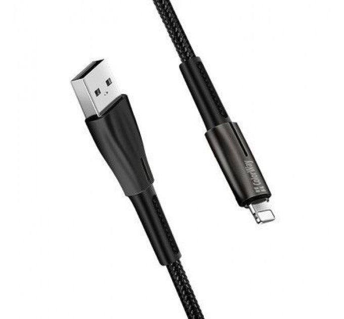 Дата кабель USB 2.0 AM to Lightning 1.0m zinc alloy + led black ColorWay (CW-CBUL035-BK)