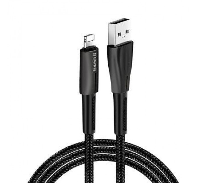 Дата кабель USB 2.0 AM to Lightning 1.0m zinc alloy + led black ColorWay (CW-CBUL035-BK)