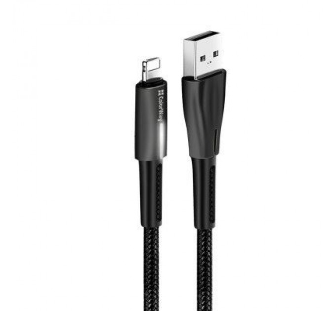 Дата кабель USB 2.0 AM to Lightning 1.0m zinc alloy + led black ColorWay (CW-CBUL035-BK)