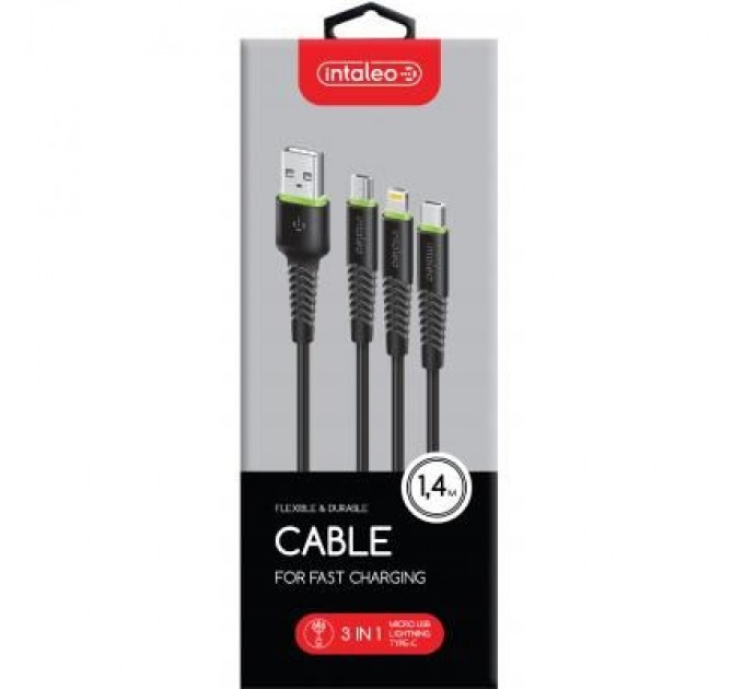 Intaleo Дата кабель USB 2.0 AM to Lightning + Micro 5P + Type-C 1.4m CBFLEXU1 bl Intaleo (1283126487521)