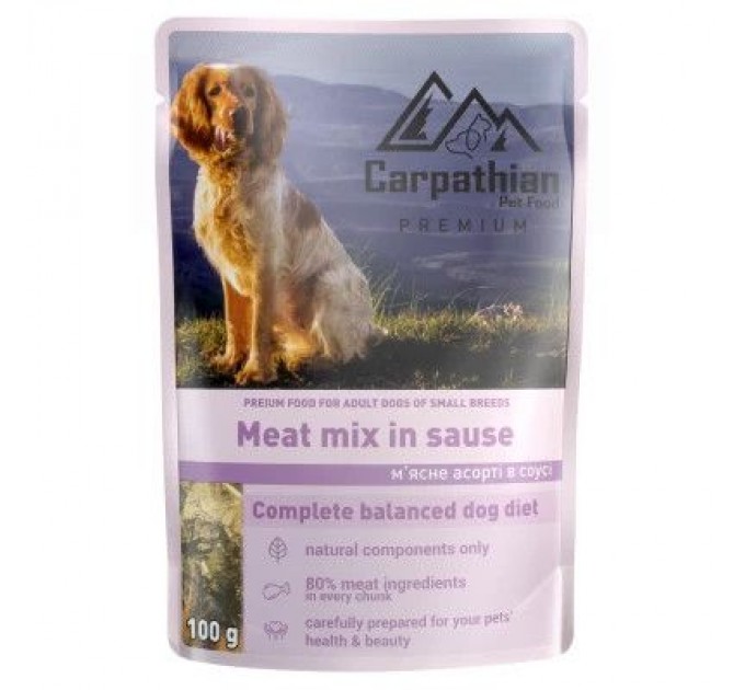 Carpathian Pet Food Вологий корм для собак Carpathian Pet Food м'ясне асорті в соусі 100 г (4820111141142)