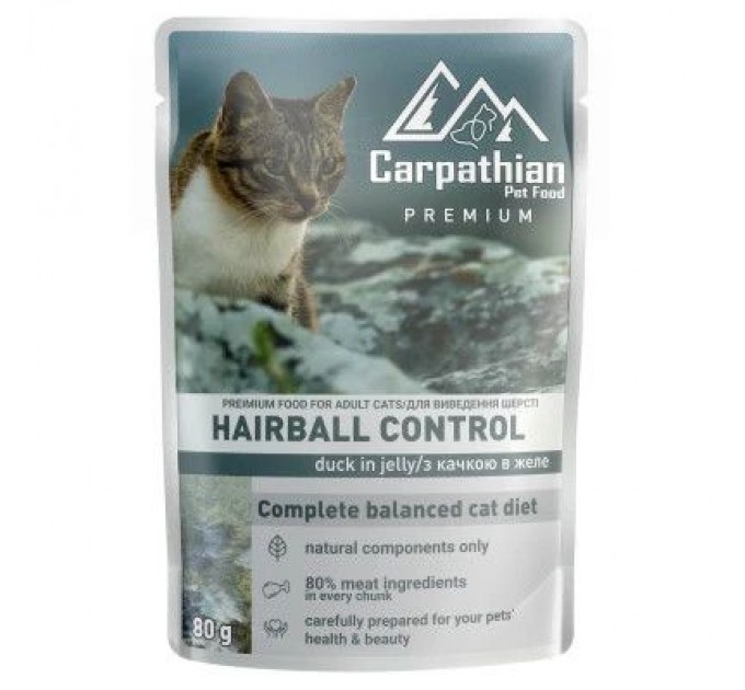 Carpathian Pet Food Вологий корм для кішок Carpathian Pet Food з качкою в желе 80 г (4820111141371)