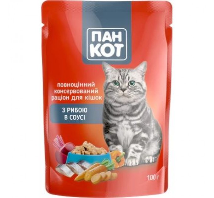 Пан Кот Вологий корм для кішок Пан Кот риба в соусі 100 г (4820111141043)