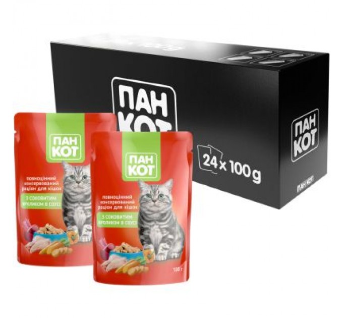 Пан Кот Вологий корм для кішок Пан Кот кролик у соусі 100 г (4820111141036)