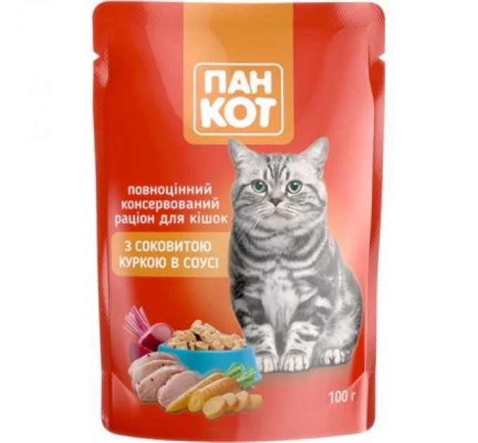 Пан Кот Вологий корм для кішок Пан Кот курка в соусі 100 г (4820111140985)