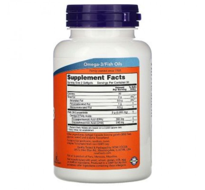 Now Foods Жирні кислоти Now Foods Омега-3 1000 мг, 100 желатинових капсул (NOW-01650)