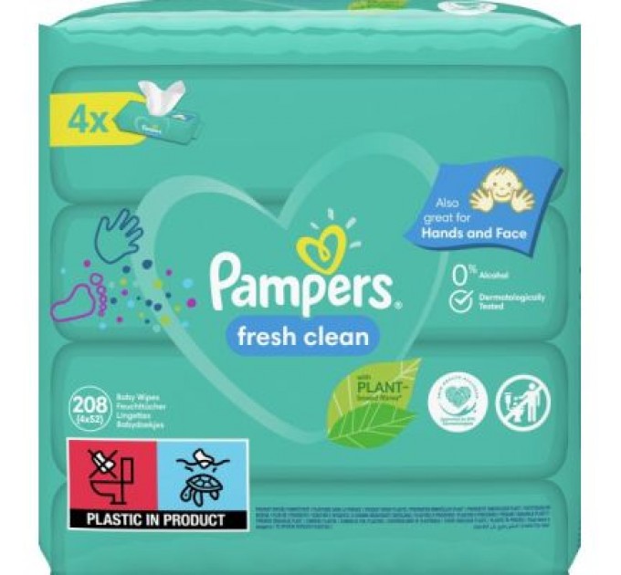 Pampers Дитячі вологі серветки Pampers Fresh Clean 4х52 шт (8001841077949)