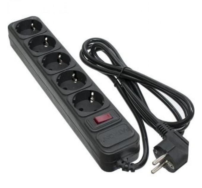 Patron Мережевий фільтр живлення Patron 1.8 m3*1mm2 (SP-1052) 5 розеток BLACK (EXT-PN-SP-1052)