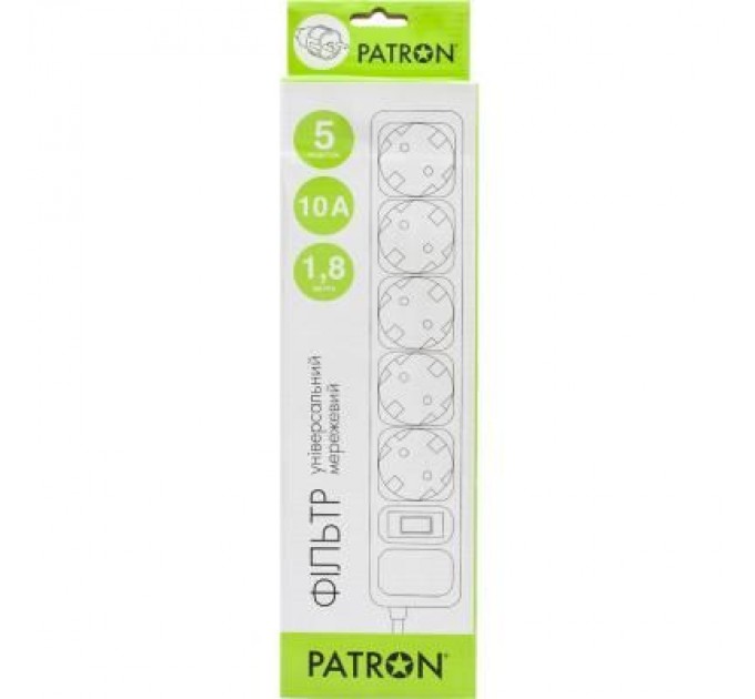 Patron Мережевий фільтр живлення Patron 1.8 m3*1mm2 (SP-1052) 5 розеток BLACK (EXT-PN-SP-1052)