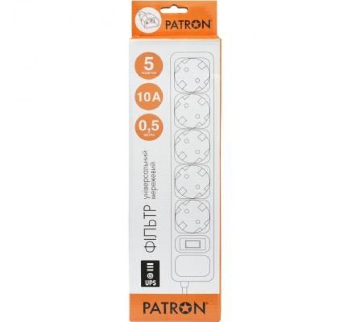 Patron Мережевий фільтр живлення Patron 0.5 m3*1mm2 (SP-1052U) 5 розеток BLACK (EXT-PN-SP-1052U)