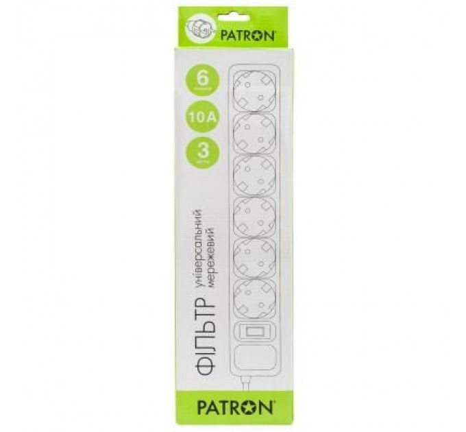 Patron Мережевий фільтр живлення Patron 3.0 m3*1mm2 (SP-1063) 6 розеток BLACK (EXT-PN-SP-1063)