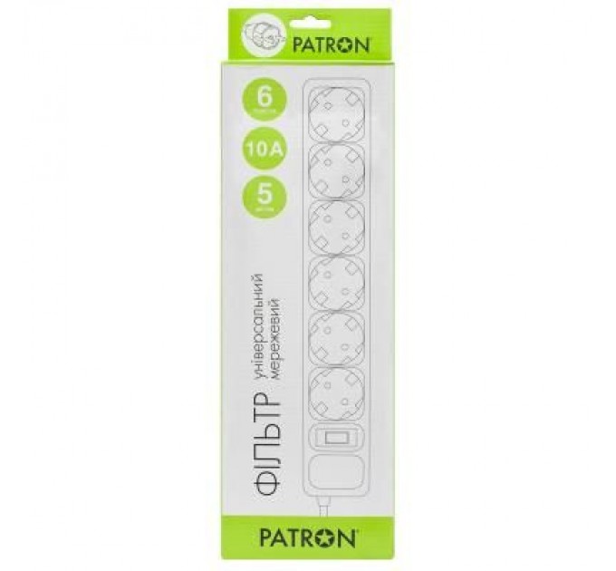 Patron Мережевий фільтр живлення Patron 5.0 m3*1mm2 (SP-1065)  6 розеток BLACK (EXT-PN-SP-1065)