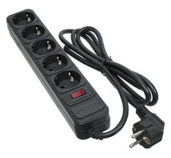 Мережевий фільтр живлення Patron 1.8 m3*1.5mm2 (SP-1652) 5 розеток BLACK (EXT-PN-SP-1652)