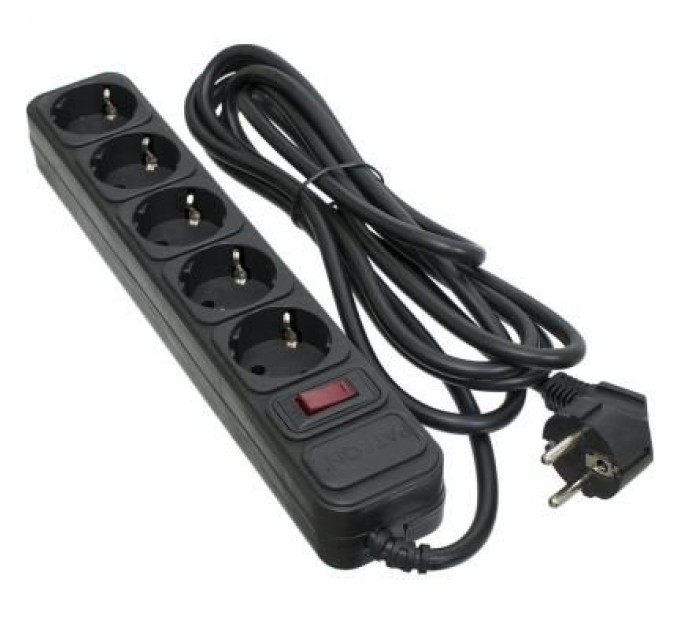Patron Мережевий фільтр живлення Patron 3.0 m3*1.5mm2 (SP-1653) 5 розеток BLACK (EXT-PN-SP-1653)