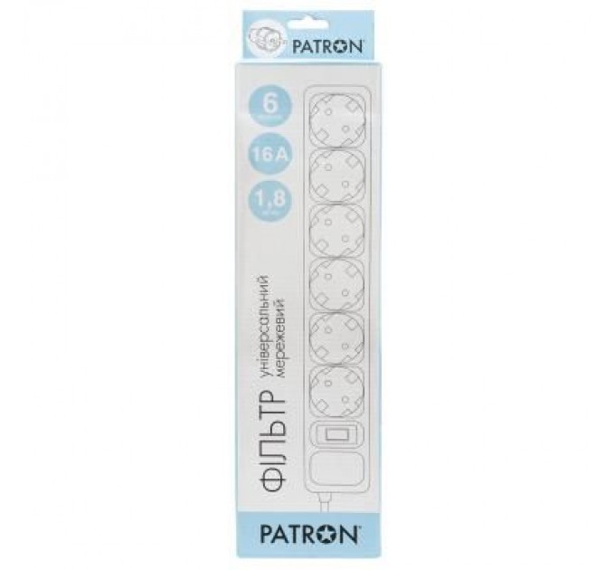 Patron Мережевий фільтр живлення Patron 1.8 m3*1.5mm2 (SP-1662) 6 розеток BLACK (EXT-PN-SP-1662)