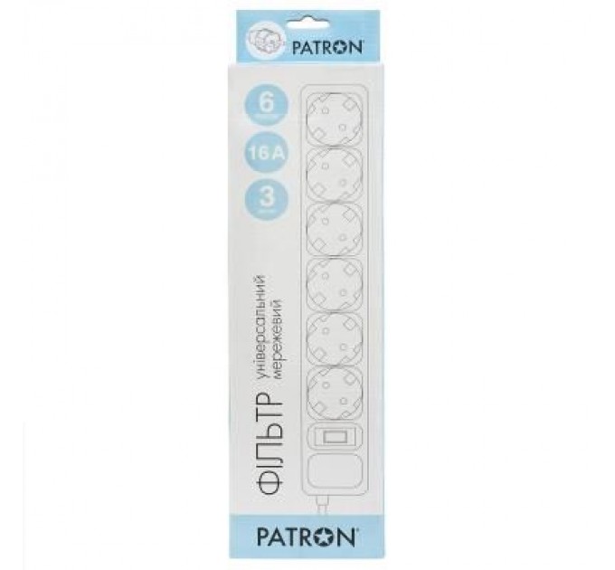 Patron Мережевий фільтр живлення Patron 3.0 m3*1.5mm2 (SP-1663) 6 розеток BLACK (EXT-PN-SP-1663)