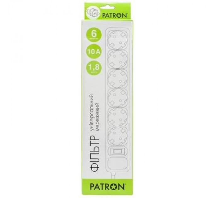 Patron Мережевий фільтр живлення Patron 1.8 m3*1mm2 (SP-1062) 6 розеток BLACK (EXT-PN-SP-1062)