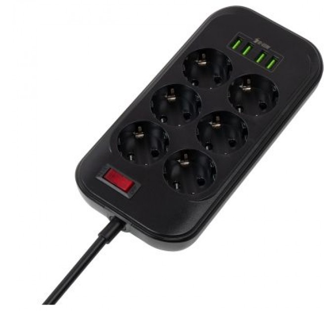 ColorWay Мережевий фільтр живлення ColorWay CW-CHE64B, 6 розеток/4USB Black (CW-CHE64B)