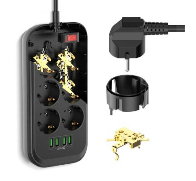 ColorWay Мережевий фільтр живлення ColorWay CW-CHE64B, 6 розеток/4USB Black (CW-CHE64B)