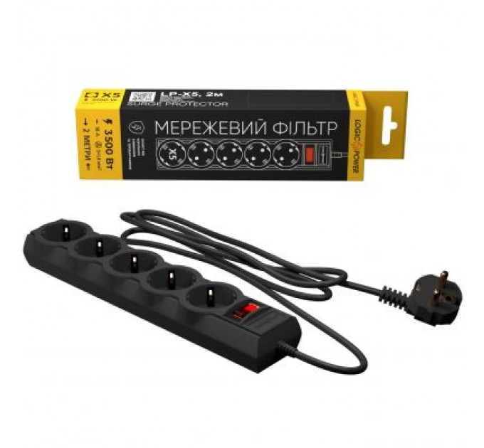 LogicPower Мережевий фільтр живлення LogicPower LP-X5 PREMIUM, 2m black (9583)