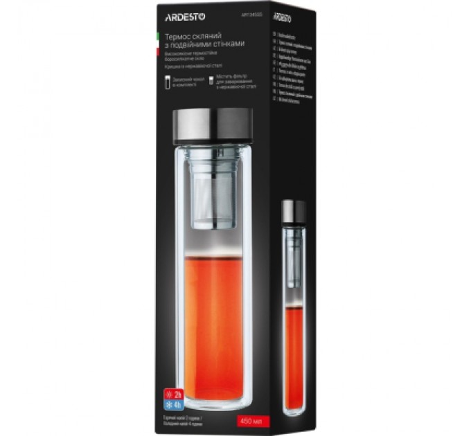 Термос Ardesto 450 мл боросилікатне скло нержавіюча сталь (AR1345SS)