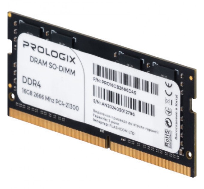 Модуль пам'яті для ноутбука SoDIMM DDR4 16GB 2666 MHz Prologix (PRO16GB2666D4S)