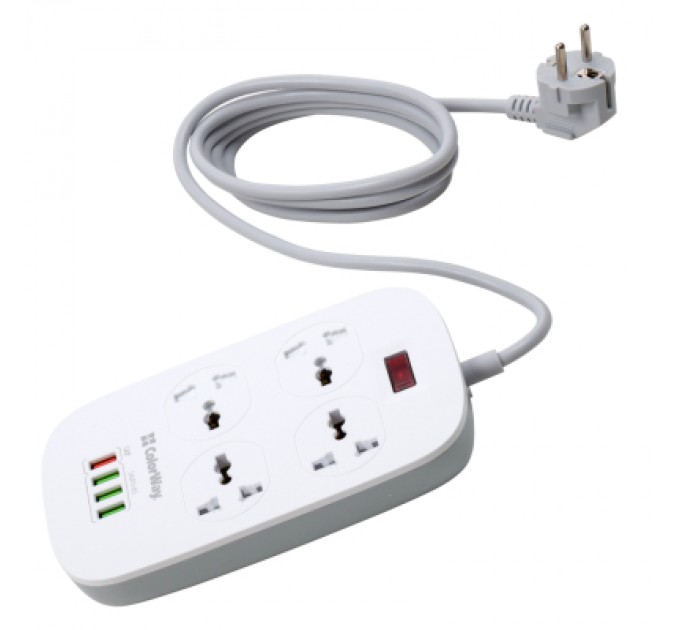 ColorWay Мережевий фільтр живлення ColorWay 4 розетки/4USB White 1.8м (1QC3.0 + 3 AUTO ID) (CW-CHU44QW)