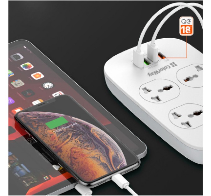 ColorWay Мережевий фільтр живлення ColorWay 4 розетки/4USB White 1.8м (1QC3.0 + 3 AUTO ID) (CW-CHU44QW)