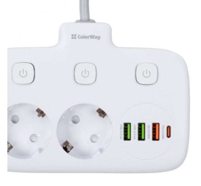 ColorWay Мережевий фільтр живлення ColorWay 4 розетки/4USB White 1.8м (1QC3.0 + 3 AUTO ID) (CW-CHU44QW)