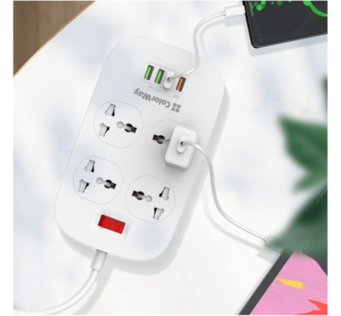 ColorWay Мережевий фільтр живлення ColorWay 4 розетки/4USB White 1.8м (1QC3.0 + 3 AUTO ID) (CW-CHU44QW)