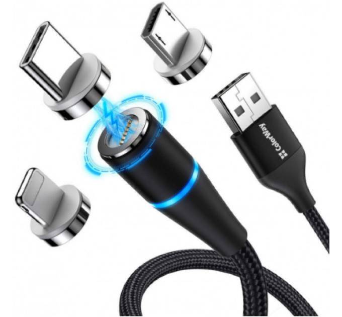 ColorWay Дата кабель USB 2.0 AM to Lightning + Micro 5P + Type-C 1.0m Magnetic ColorWay (CW-CBUU038-BK)