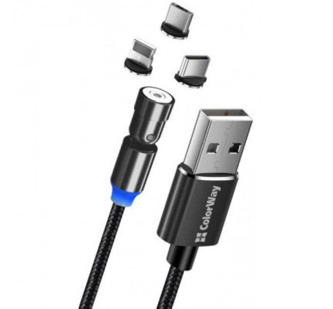 ColorWay Дата кабель USB 2.0 AM to Lightning + Micro 5P + Type-C 1.0m Magnetic Ro ColorWay (CW-CBUU037-BK)