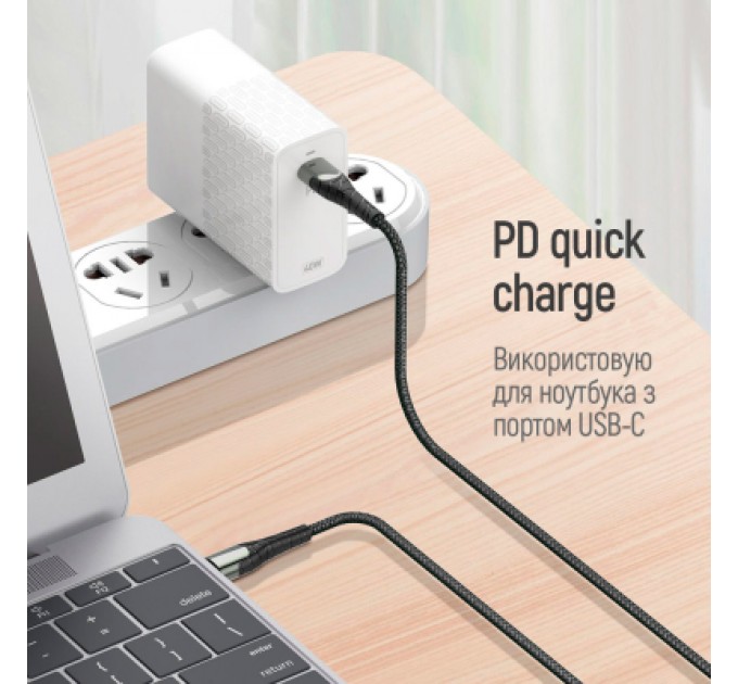 ColorWay Дата кабель USB-C to USB-C 1.0m PD Fast Charging 65W 3А grey ColorWay (CW-CBPDCC040-GR)