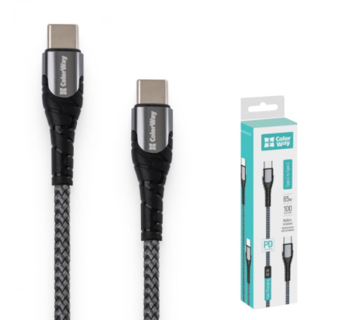 Дата кабель USB-C to USB-C 2.0m PD Fast Charging 65W 3A grey ColorWay (CW-CBPDCC039-GR)