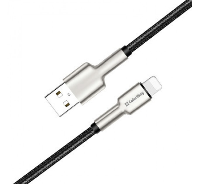 ColorWay Дата кабель USB 2.0 AM to Lightning 1.0m head metal black ColorWay (CW-CBUL046-BK)