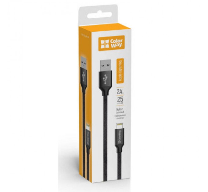 Дата кабель USB 2.0 AM to Lightning 0.25m black ColorWay (CW-CBUL048-BK)
