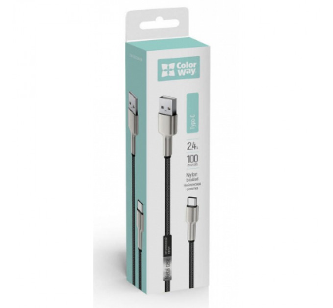 ColorWay Дата кабель USB 2.0 AM to Type-C 1.0m head metal black ColorWay (CW-CBUC046-BK)
