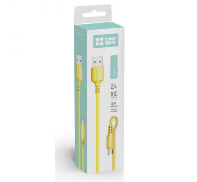 Дата кабель USB 2.0 AM to Type-C 1.0m soft silicone yellow ColorWay (CW-CBUC043-Y)